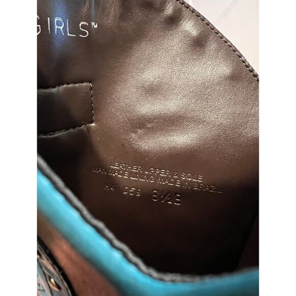 BCBG Y2K Brown Genuine Leather Studded Western Turquoise Boots Size 8.5 - Picture 10 of 16